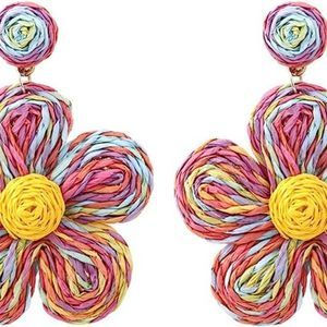 Women Bohemian Rattan Flower Drop Dangle   Girl Teen Boho Colorful Earring